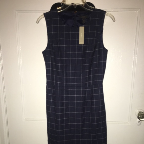 NWT J. Crew Navy Window Pane Pleated Hem Dress Sz 4 - Picture 3 of 5